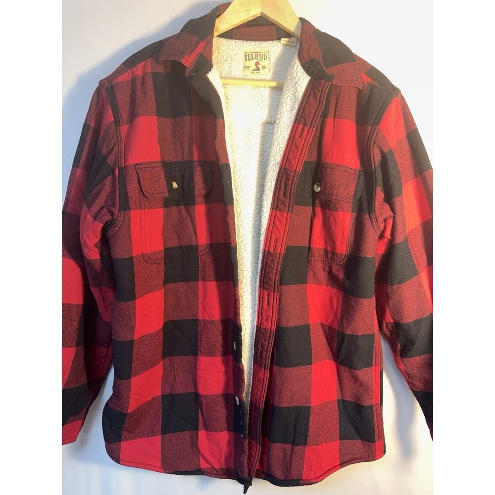 Red Head Buffalo Plaid‎ Sherpa Lined Flannel Shirt Jacket Cotton M